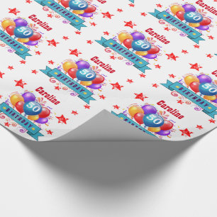 Papier Cadeau cinquantième Ballons colorés de fête C01DZ