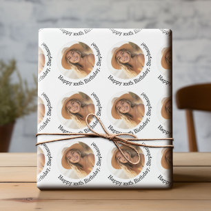 Papier Cadeau Circle One Photo avec voeux d'anniversaire - Blanc