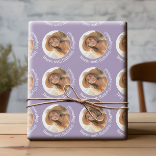 Papier Cadeau Circle One Photo avec voeux d'anniversaire - Lilac