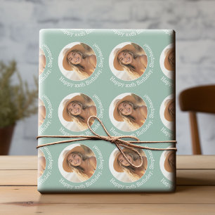 Papier Cadeau Circle One Photo avec voeux d'anniversaire - Mint