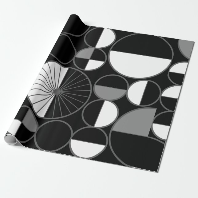 Papier Cadeau Circles Halves Black Gray (Déroulé)