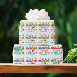 Papier Cadeau Circus Animal Train Cute Anniversaire de enfant pe