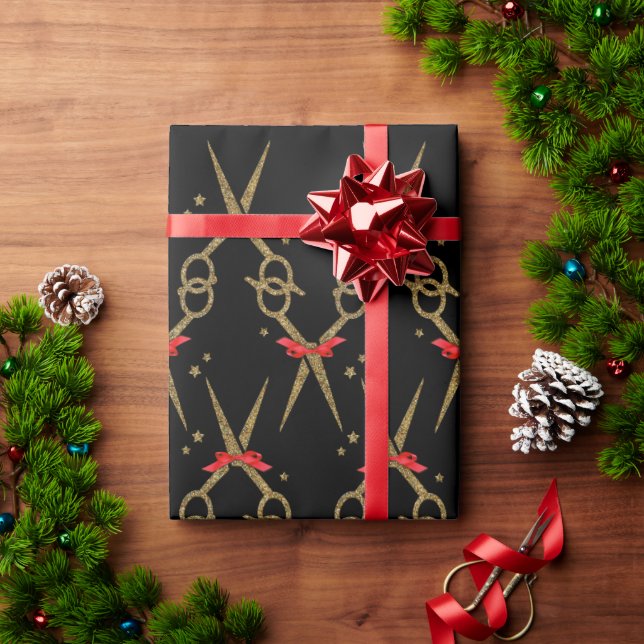 Papier Cadeau Ciseaux de parties scintillant d'or - Coiffeur Wra (Cadeau de vacances)