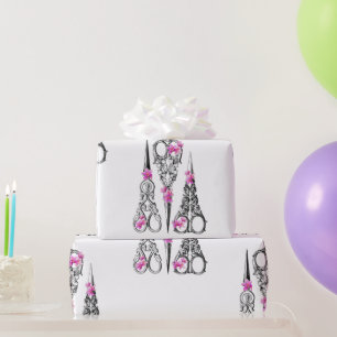 Papier Cadeau Ciseaux floraux vintage pour couturiers et coiffeu
