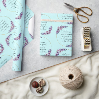 Papier Cadeau Citation de Jane Austen avec cadre doré et fleurs 