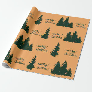 Papier Cadeau Citation de Noël Arbre Motif Élégant Noir Orange
