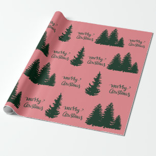 Papier Cadeau Citation de Noël Arbre Motif Élégant Noir Rouge
