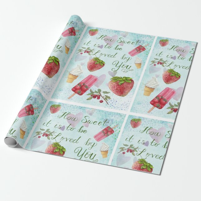 Papier Cadeau Citations Douce Saint-Valentin Glace à la Fraise (Déroulé)