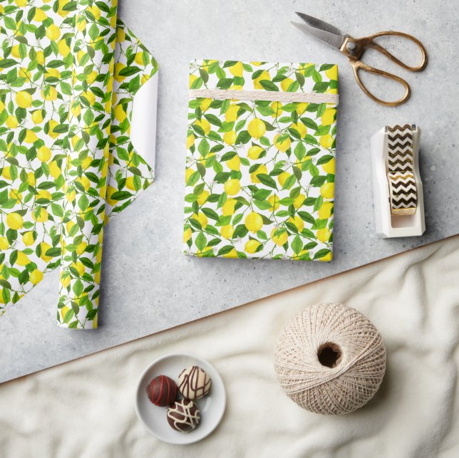 Papier Cadeau Citron à l'aquarelle  (Artisanat)