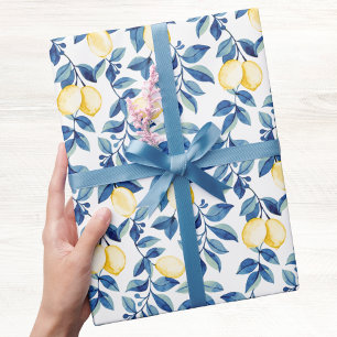 Papier Cadeau Citron Aquarelle Bleue