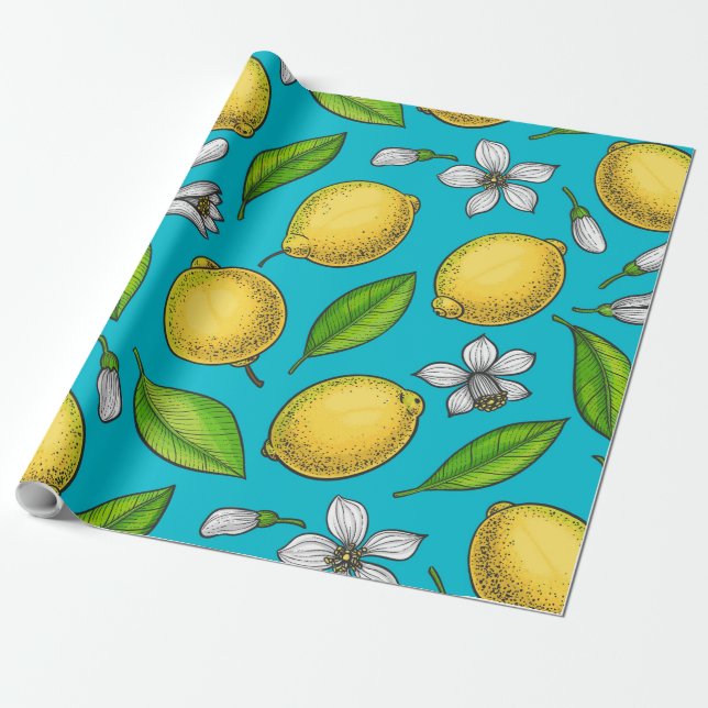 Papier Cadeau Citron bleu (Déroulé)