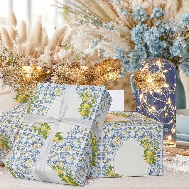 Papier Cadeau Citron de carreau bleu italien (Créateur téléchargé)