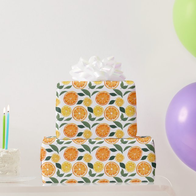 Papier Cadeau Citron et Motif d'agrumes orange (Cadeaux de fête)