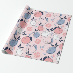 Papier Cadeau Citron vert pâle rose bleu poussiéreux et bleu mar