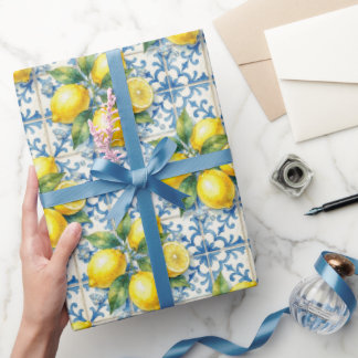 Papier Cadeau Citrons d'Amalfi, Diamants et carreaux méditerrané