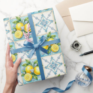 Papier Cadeau Citrons d'Amalfi, Diamants et carreaux méditerrané