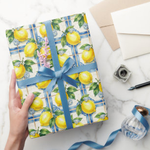Papier Cadeau Citrons d'Amalfi, Diamants et carreaux méditerrané