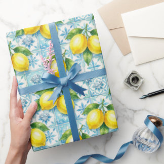 Papier Cadeau Citrons d'Amalfi, Diamants et carreaux méditerrané