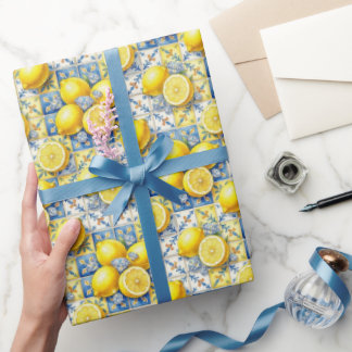 Papier Cadeau Citrons d'Amalfi, Diamants et carreaux méditerrané
