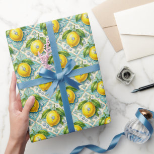 Papier Cadeau Citrons d'Amalfi, Diamants et carreaux méditerrané