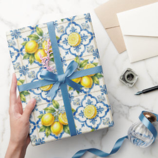 Papier Cadeau Citrons d'Amalfi, Diamants et carreaux méditerrané