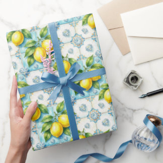 Papier Cadeau Citrons d'Amalfi, Diamants et carreaux méditerrané