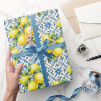 Papier Cadeau Citrons d'Amalfi, Diamants et carreaux méditerrané