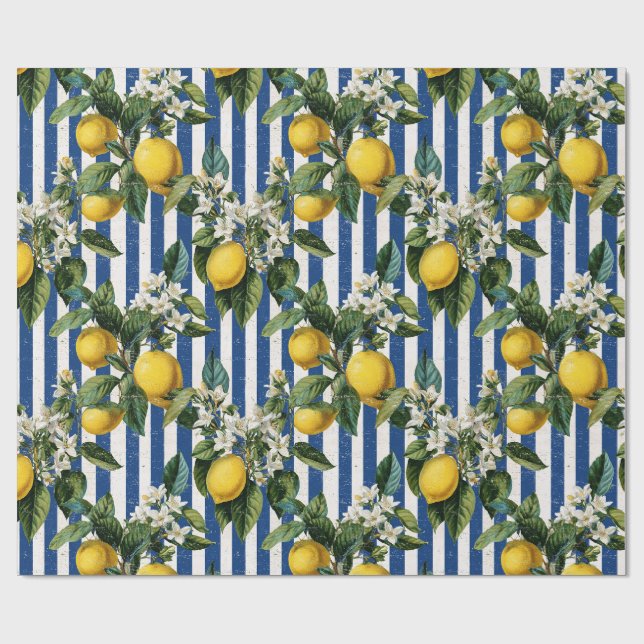 Papier Cadeau Citrons découpage méditerranéen vintage (Plat)