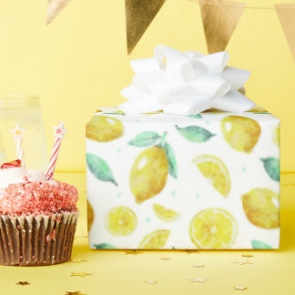 Papier Cadeau citrons et feuilles d'aquarelle sur arrière - plan