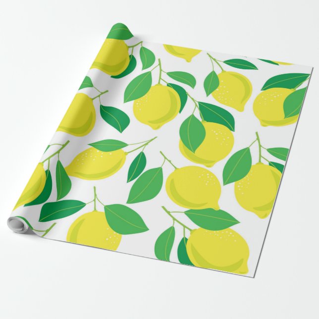 Papier Cadeau Citrons et motifs feuille (Déroulé)