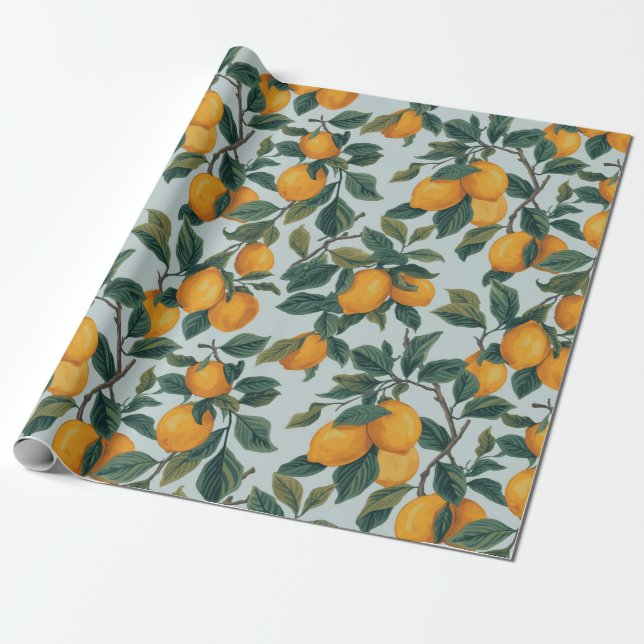 Papier Cadeau Citrons sur Branches (Déroulé)