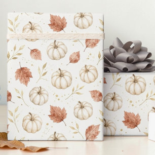 Papier Cadeau Citrouille blanche aquarelle élégante pour Thanksg
