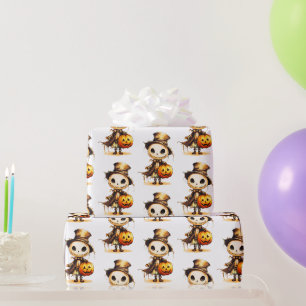 Papier Cadeau Citrouille Chapeau Haut Goule Blanche Halloween