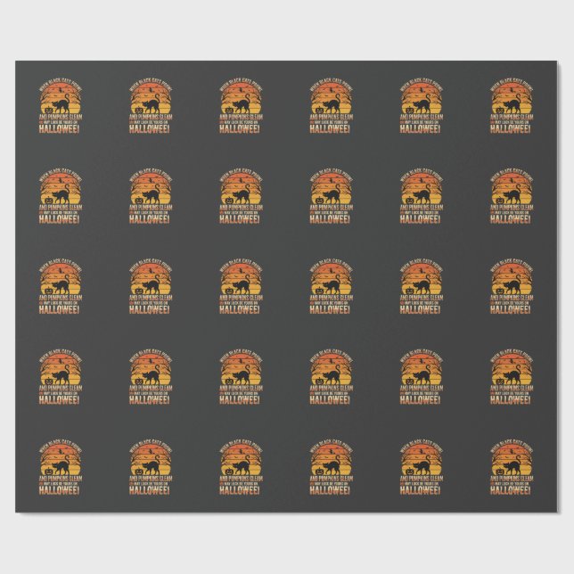 Papier Cadeau Citrouille Chat Noir Halloween Design Vectoriel (Plat)