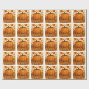 Papier Cadeau Citrouille d'automne d'or et Feuille en chute
