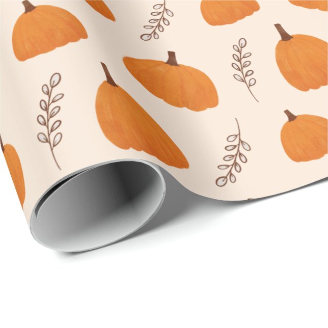 Papier Cadeau Citrouille d'automne Motif Orange (Coin rond)