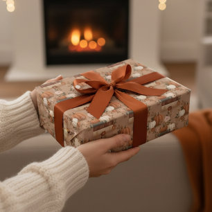 Papier Cadeau Citrouille d'automne saisonnier et livres