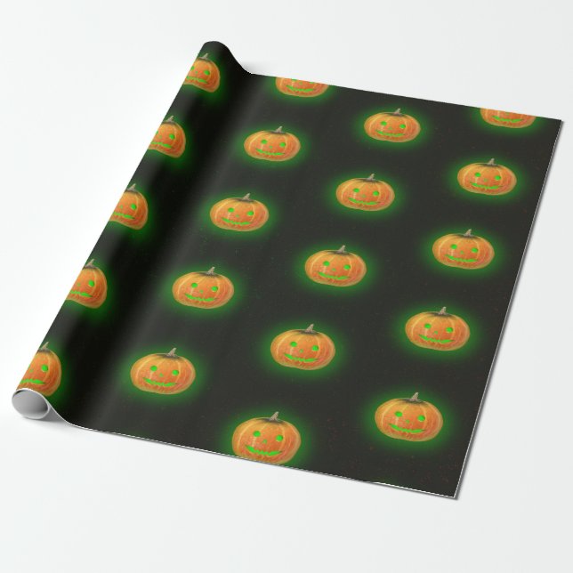 Papier Cadeau Citrouille de Halloween Spooktacular Smile Motif (Déroulé)