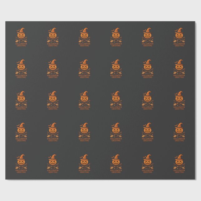 Papier Cadeau Citrouille de salutation d'Halloween Sorcière Chap (Plat)