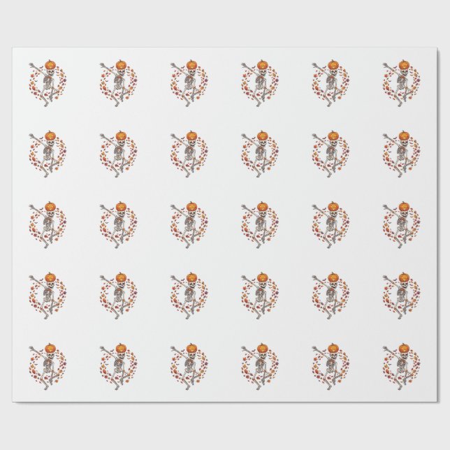Papier Cadeau Citrouille de tête de squelette de danse d'Hallowe (Plat)