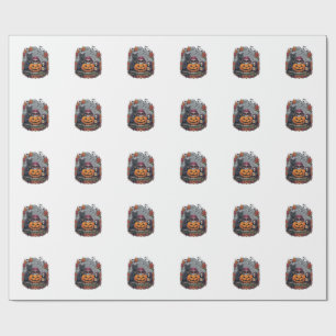 Papier Cadeau Citrouille d'Halloween Chat Crâne Faucheuse Automn