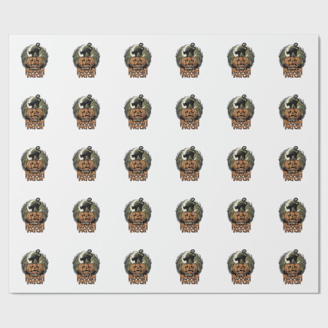 Papier Cadeau Citrouille d'Halloween Chat Tache Brute Gravure Vi (Plat)