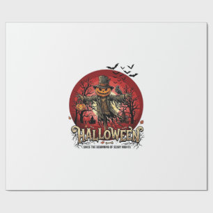 Papier Cadeau Citrouille d'Halloween Épouvantail Corbeau Chauves