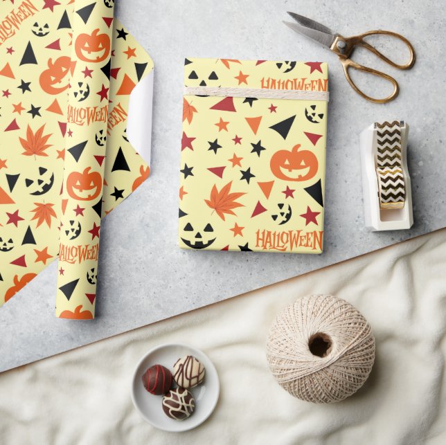 Papier Cadeau Citrouille d'Halloween et Stars envelopper cadeau  (Artisanat)