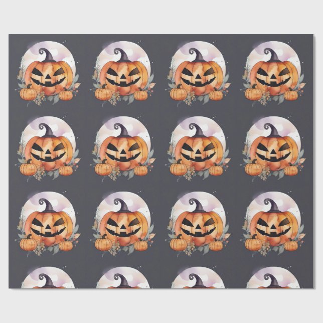Papier Cadeau Citrouille d'Halloween. Halloween, Automne (Plat)