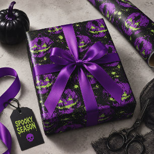 Papier Cadeau Citrouille d'Halloween Jack O' Lantern Violet