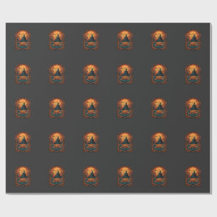 Papier Cadeau Citrouille d'Halloween Maison Hantée Pleine Lune C