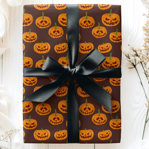 Papier Cadeau Citrouille d'Halloween Motif de Jack O'Lanterns ef