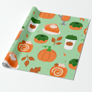 Papier Cadeau citrouille épice café pastel vert