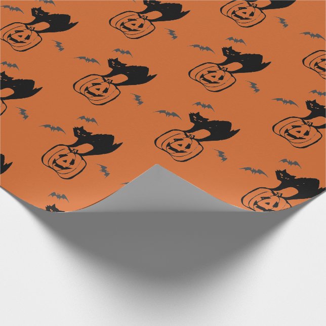 Papier Cadeau Citrouille et chat noir Halloween   (Coin)